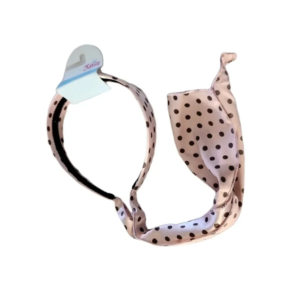 NWT Justice Hard Headband Satin Pink Polka Dot Bandana Fabric Tie Back